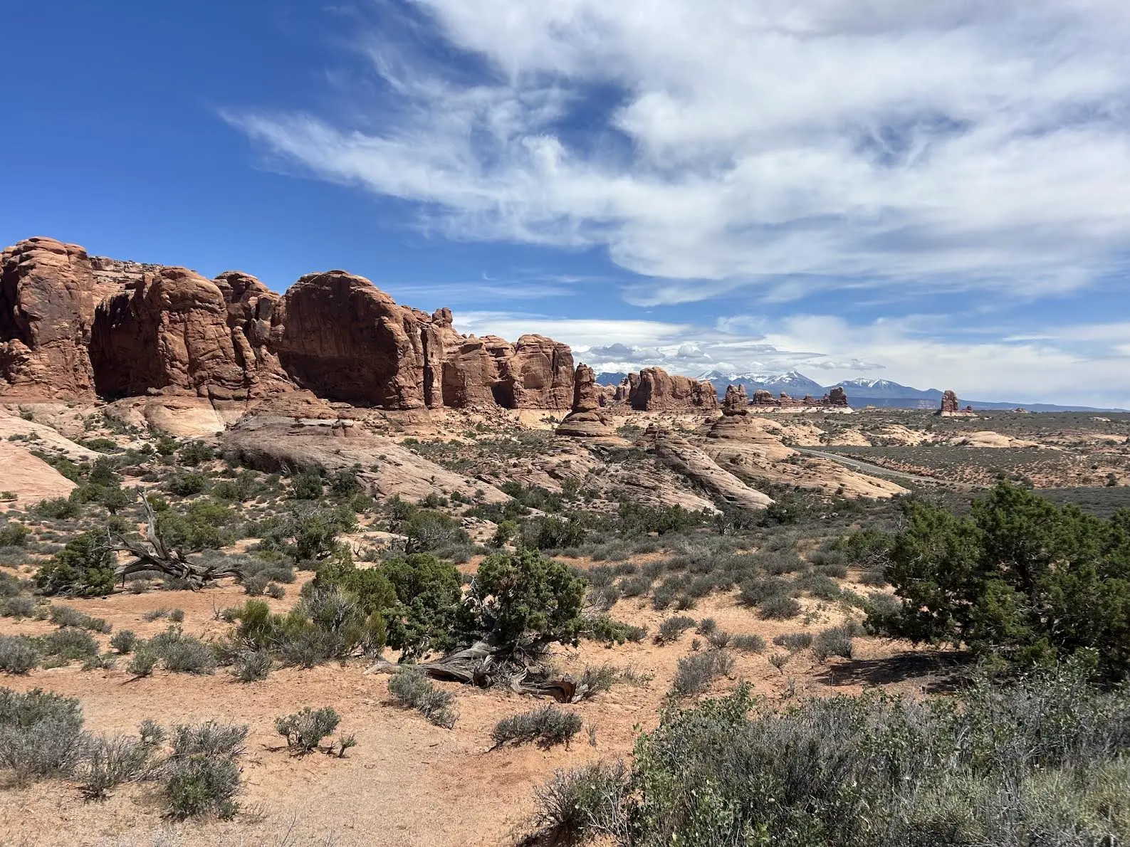 View of the desert with unique rock formations towering in the distance