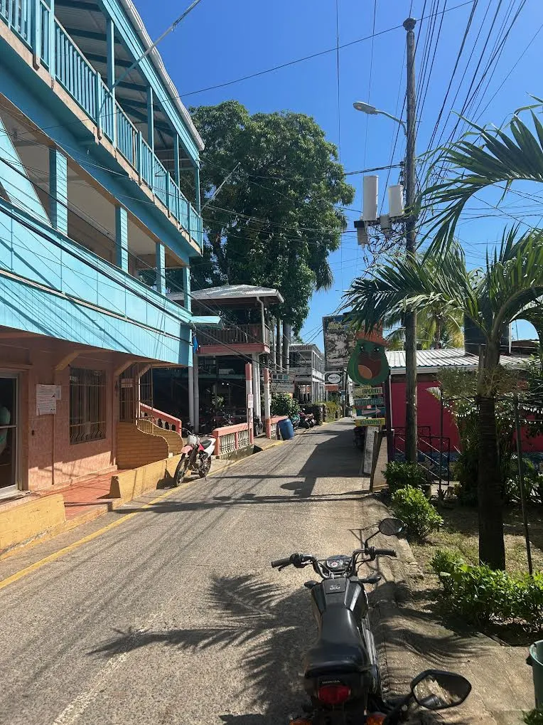 side road of Utila on a sunny day